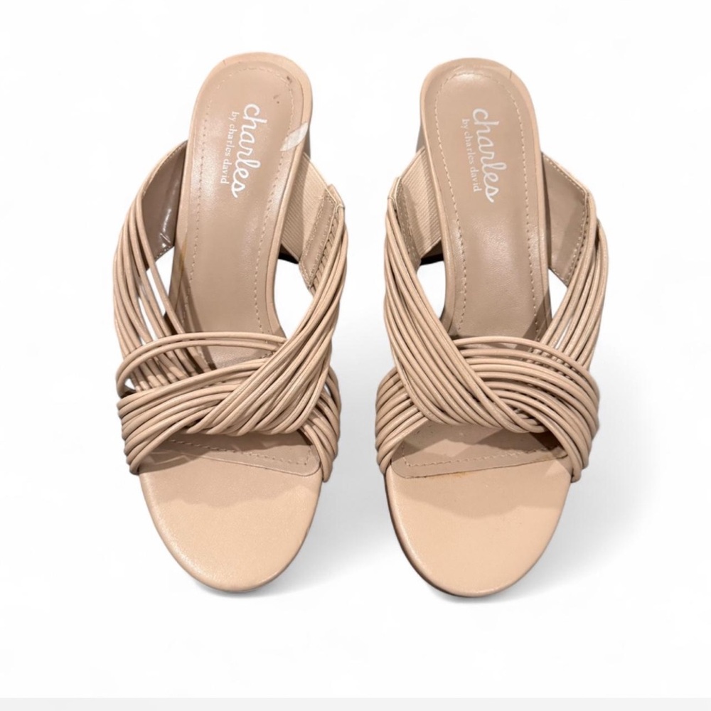 Charles by Charles David Beige Strappy Slide Mules